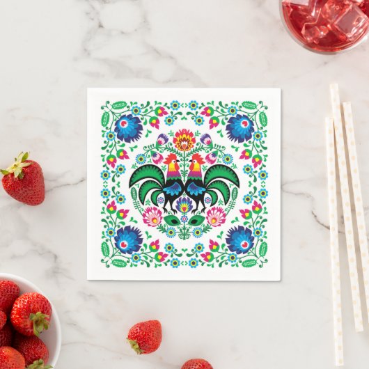 Square Polish Rooster Pattern Serviette (Beispiel)