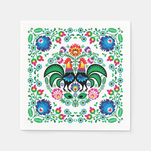 Square Polish Rooster Pattern Serviette (Vorderseite)