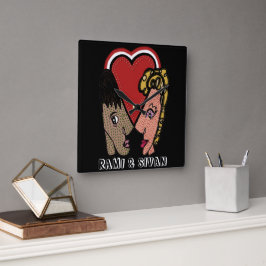 Square Pop Art Couple Clock mit Individuellen Name Quadratische Wanduhr