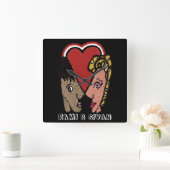 Square Pop Art Couple Clock mit Individuellen Name Quadratische Wanduhr (Zuhause)