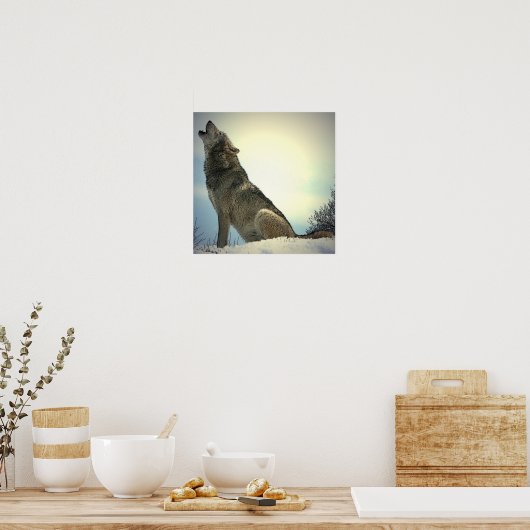 Square Poster - Howling Wolf Poster Print (Küche)