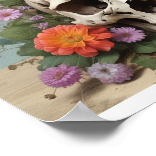 Square Poster - Skull mit Pilz & Blume (Ecke)