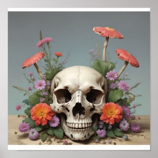 Square Poster - Skull mit Pilz & Blume (Vorne)
