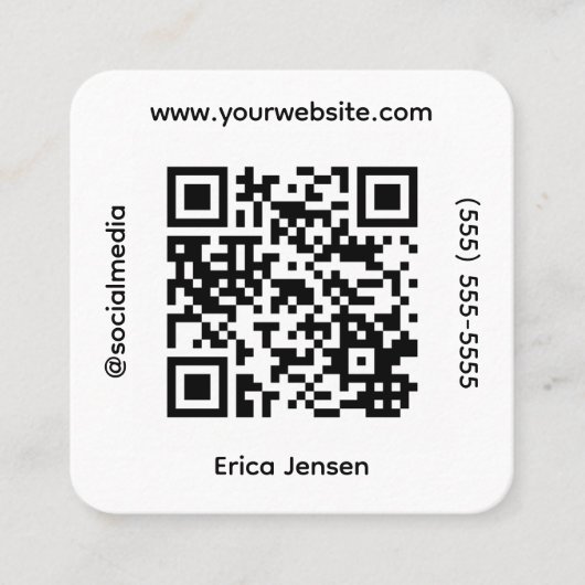 Square QR Social Media Contact Quadratische Visitenkarte (Vorderseite)