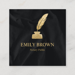 Square Quill Notary Loan Signing Agent Black Gold Quadratische Visitenkarte