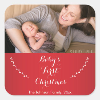 Square Red Baby's First Christmas Foto Stickers