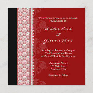 Square Red & Black Damask Einladungen