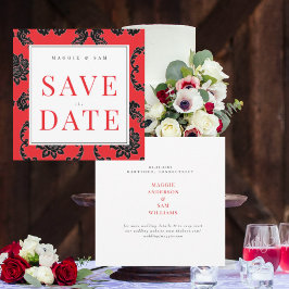 Square Red & Black Damask Hochzeit Save the Date