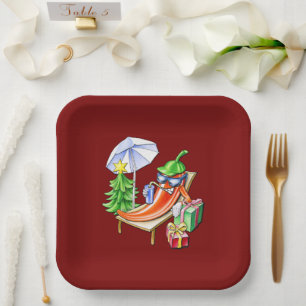 Square Red Christmas Funny Funny Chili Pappteller