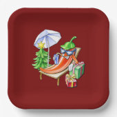 Square Red Christmas Funny Funny Chili Pappteller (Vorderseite)