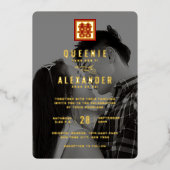 Square Red Double Happiness Foto Chinese Wedding Folieneinladung (Vorderseite)