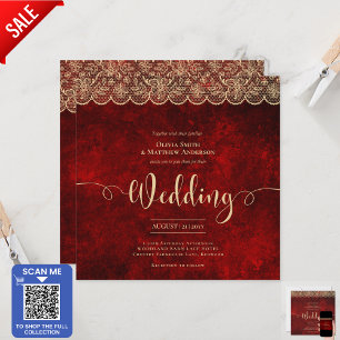 SQUARE RED Gold Lace Wedding Print oder Download Einladung