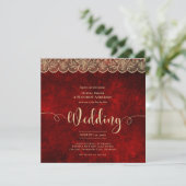 SQUARE RED Gold Lace Wedding Print oder Download Einladung (Stehend Vorderseite)