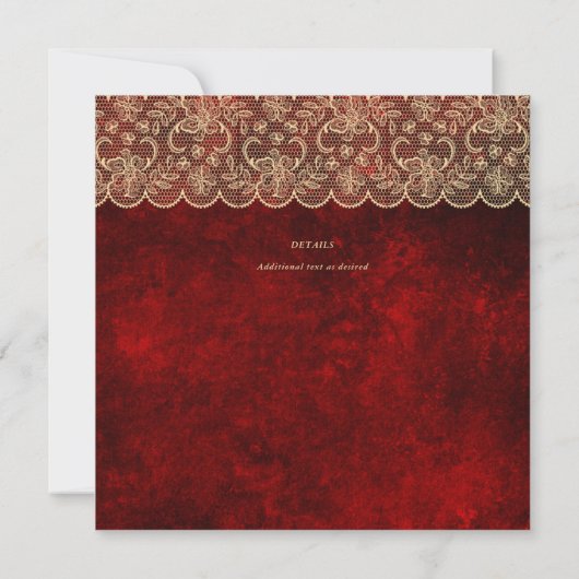 SQUARE RED Gold Lace Wedding Print oder Download Einladung (Rückseite)