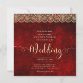 SQUARE RED Gold Lace Wedding Print oder Download Einladung (Vorderseite)