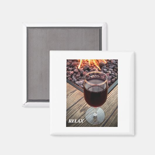 SQUARE REFRIGERATOR MAGNET WINE GLASS FIRE PIT (Vorderseite/Rückseite)