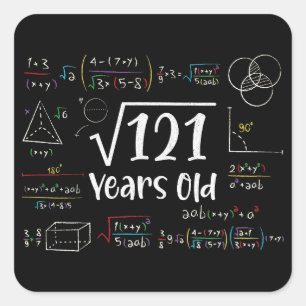 Square Root of 121 11. Geburtstag 11 Jahre Alte Ge Quadratischer Aufkleber