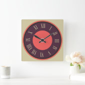Square Round Lila-Red Roman Numeral Quadratische Wanduhr (Zuhause)