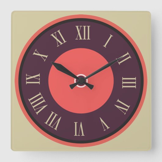 Square Round Lila-Red Roman Numeral Quadratische Wanduhr (Vorderseite)
