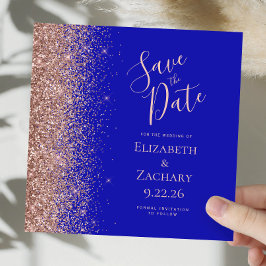 Square Royal Blue Rose Gold Save the Date Ankündigung