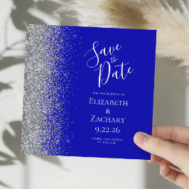 Square Royal Blue Silver Glitzer Save the Date Ankündigung