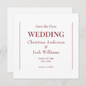 Square Ruby Red Wedding Save the Date Einladung (Vorne/Hinten)