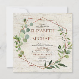 Square Rustic Copper Geometric Eucalyptus Wedding Einladung