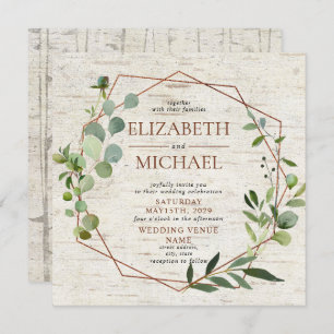 Square Rustic Copper Geometric Eucalyptus Wedding Einladung