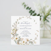 Square Rustic Dusty Blue & Cream Botanisches Foto Einladung (Stehend Vorderseite)