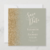 Square Sage Green Gold Glitzer Save the Date Ankündigung (Vorderseite)