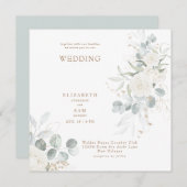 Square Sage White Floral Wedding Einladung (Vorne/Hinten)