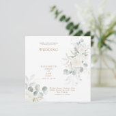 Square Sage White Floral Wedding Einladung (Stehend Vorderseite)
