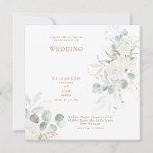 Square Sage White Floral Wedding Einladung (Vorderseite)