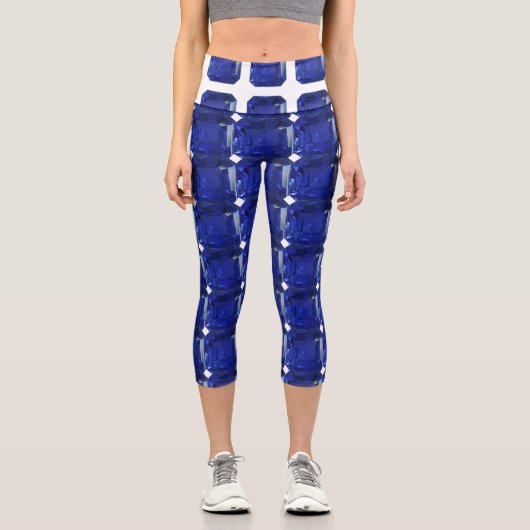 Square Sapphire Gemstone Blue Capri Leggings (Vorderseite)