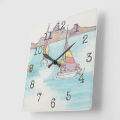 Square Shaped Clock "Watercolor Boats Fiji" Quadratische Wanduhr (Winkel)