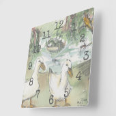 Square Shaped Clock "Watercolor Ducks at Parc" Quadratische Wanduhr (Winkel)