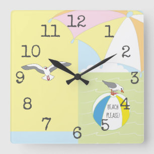 Square Shaping Clock "Beach Bitte" Quadratische Wanduhr