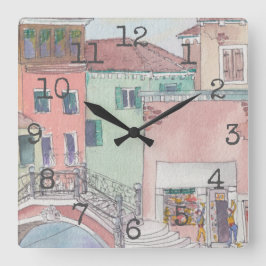 Square Shaping Clock "Watercolor Shopping" Quadratische Wanduhr