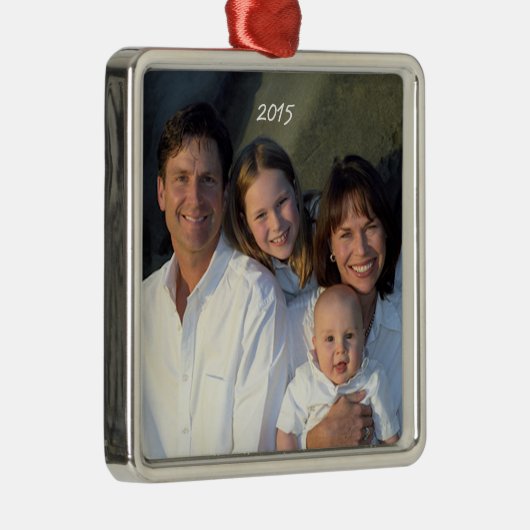 Square Silver Christmas Family Foto Ornament (Rechts)