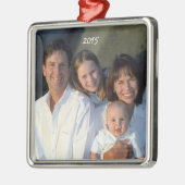 Square Silver Christmas Family Foto Ornament (Links)