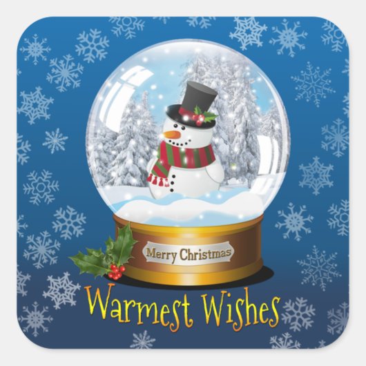 Square Snow Man in Snow Globe Sticker (Vorderseite)