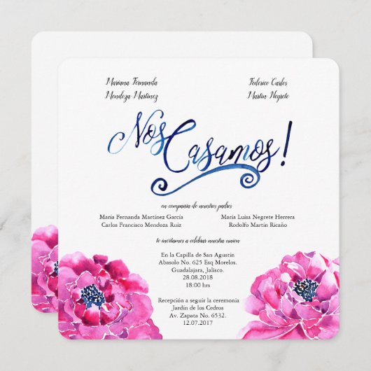 Square spanische Hochzeitseinladung, Invitación Bo Einladung (Vorne/Hinten)