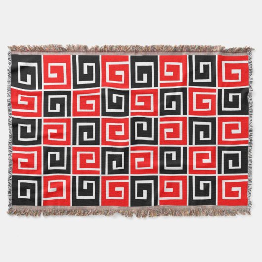 Square Spirals - Rot und Schwarz auf Weiß Decke (Vorderseite)