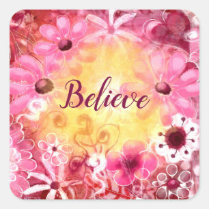 Square Sticker - Glaube Whimsical Floral Pink