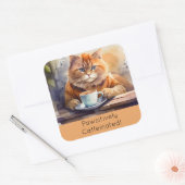 Square Sticker Orange Cat Drink Coffee (Umschlag)