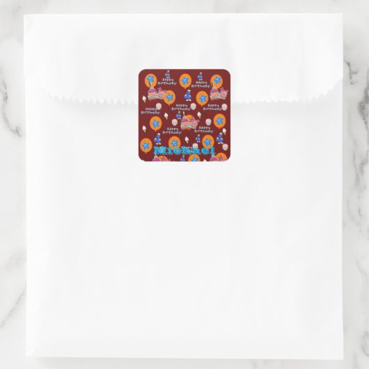 Square Stickers, #4 Happy 4th Birthday Dark Red Quadratischer Aufkleber (Tasche)