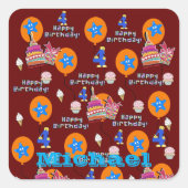 Square Stickers, #4 Happy 4th Birthday Dark Red Quadratischer Aufkleber (Vorderseite)