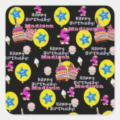 Square Stickers, #5 Happy 5th Birthday Black Quadratischer Aufkleber (Vorderseite)