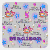 Square Stickers, #5 Happy 5th Birthday Gray Quadratischer Aufkleber (Vorderseite)