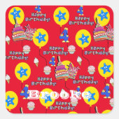 Square Stickers, Happy 4. Geburtstag Rot Quadratischer Aufkleber (Vorderseite)